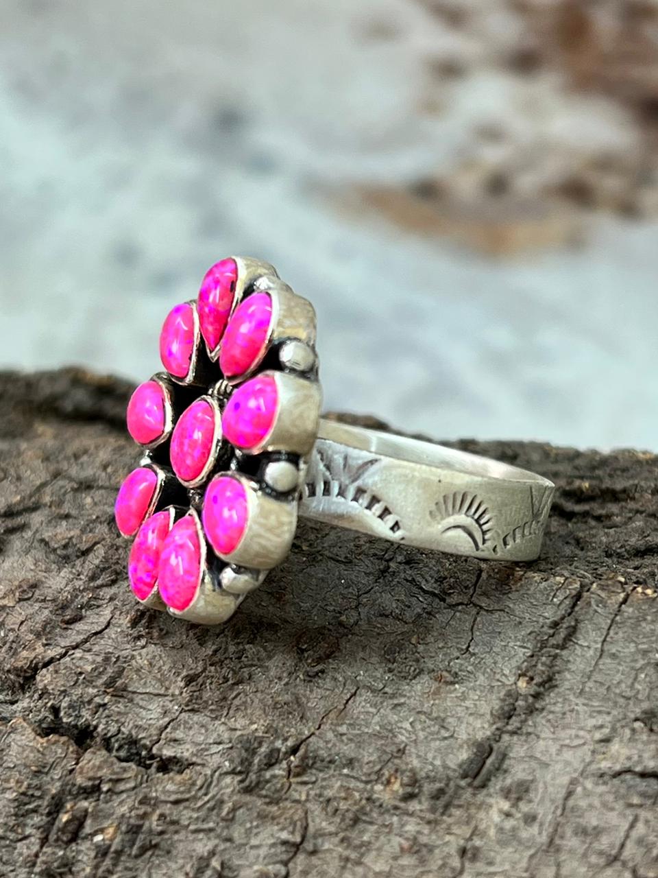 Handmade Sterling Silver Hot Pink Adjustable Ring "Signed Nizhoni"
