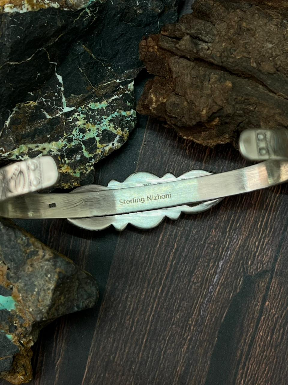 Handmade Sterling Silver Royston Ribbon Turquoise Cuff Bracelet "Signed Nizhoni"