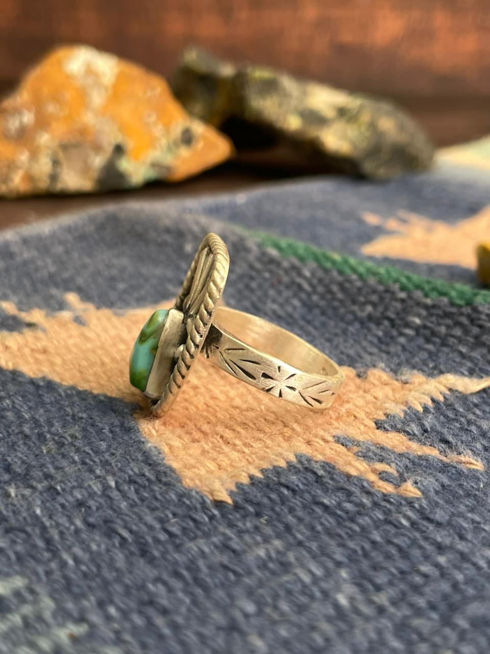 Handmade Sterling Silver Sonoran Mountain Turquoise Adjustable Ring Signed Nizhoni
