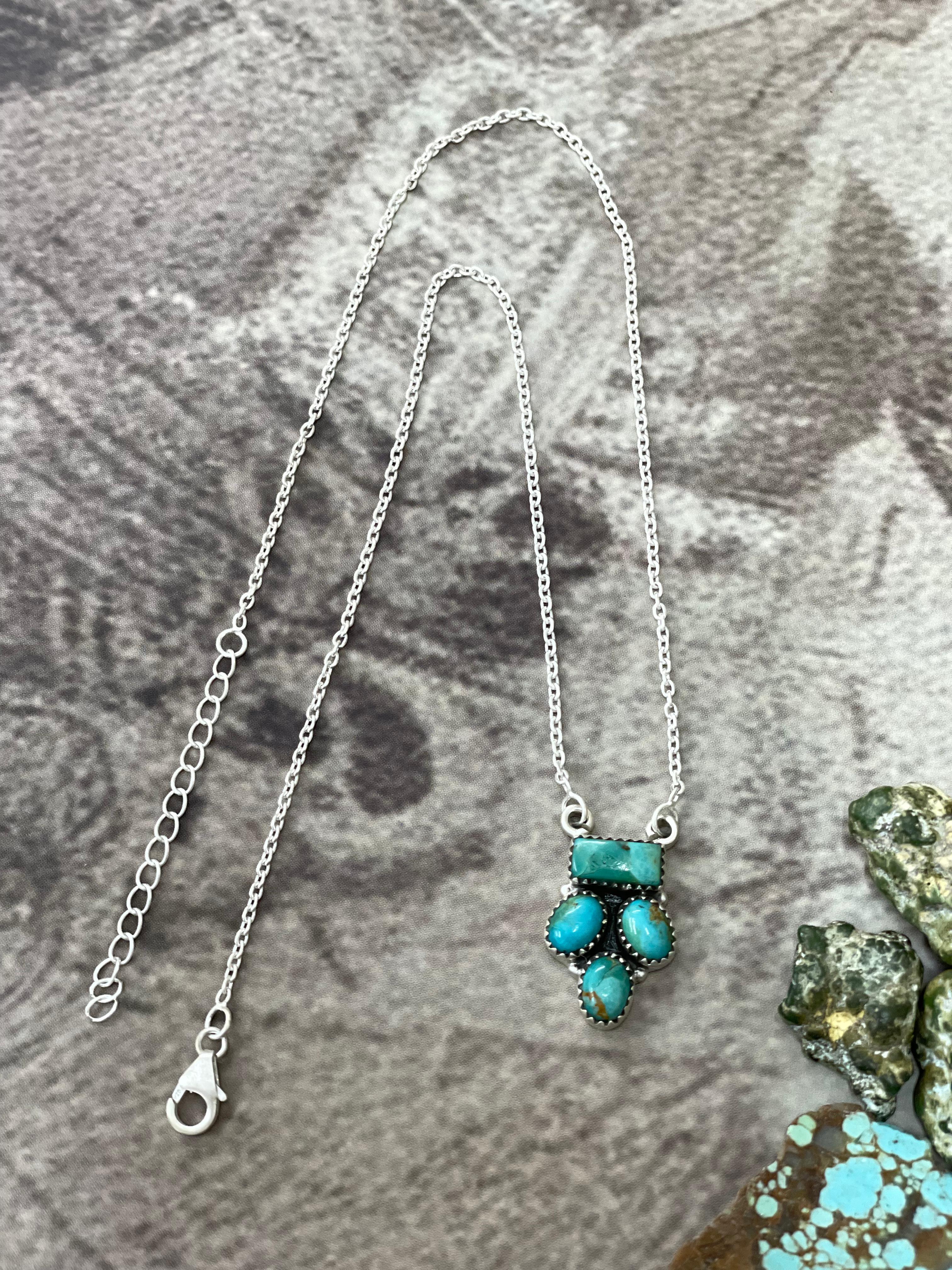Handmade Sterling Silver Kingman Turquoise Necklace with Signed Nizhoni