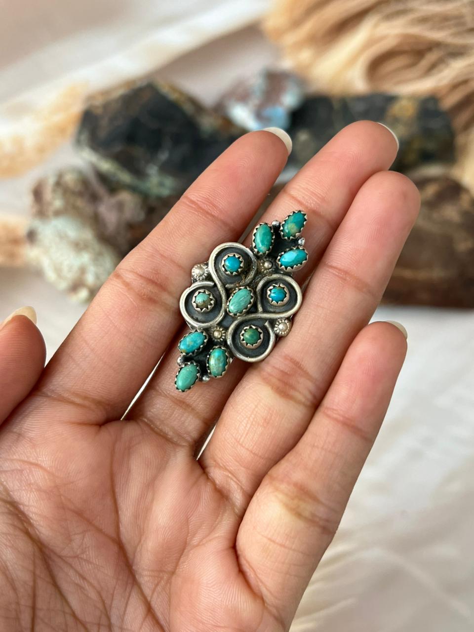 Handmade Sterling Silver Kingman Turquoise Adjustable Ring "Signed Nizhoni"