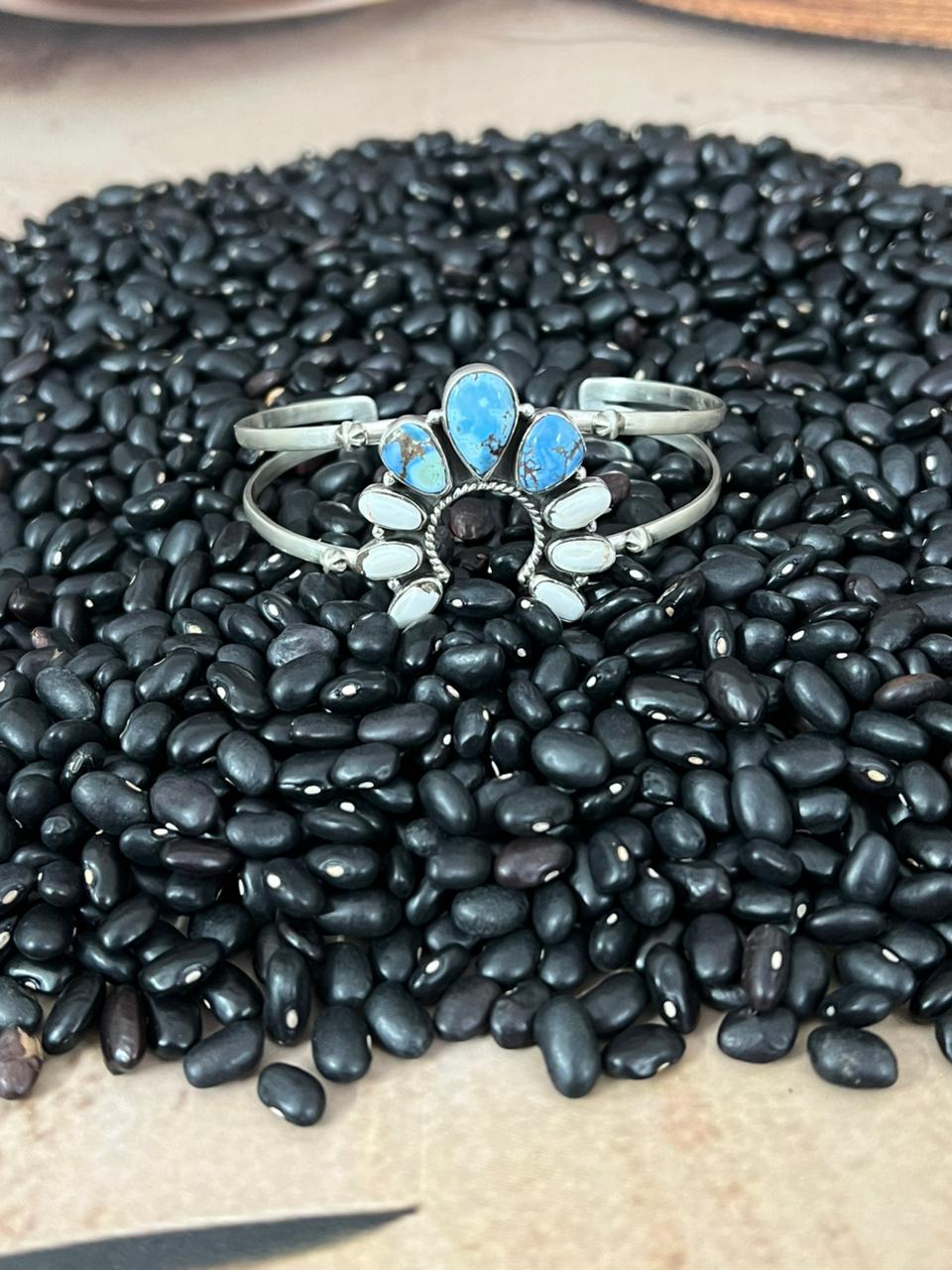 Handmade Sterling Silver Golden Hills with White Collection Bracelet "Signed Nizhoni"