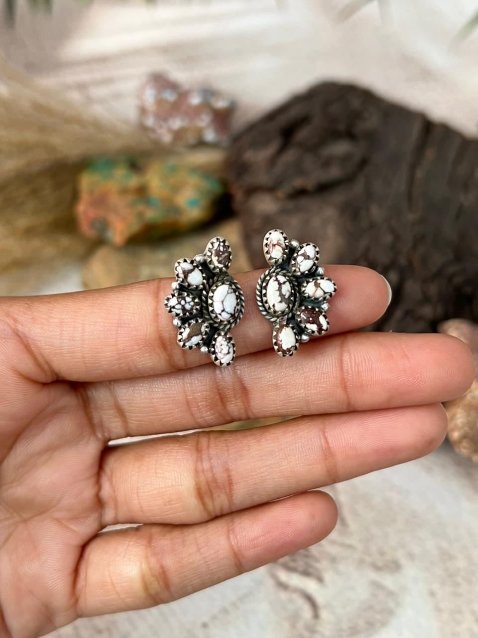 Handmade Sterling Silver Wildhorse Magnesite Post Studs Earrings "Signed Nizhoni"