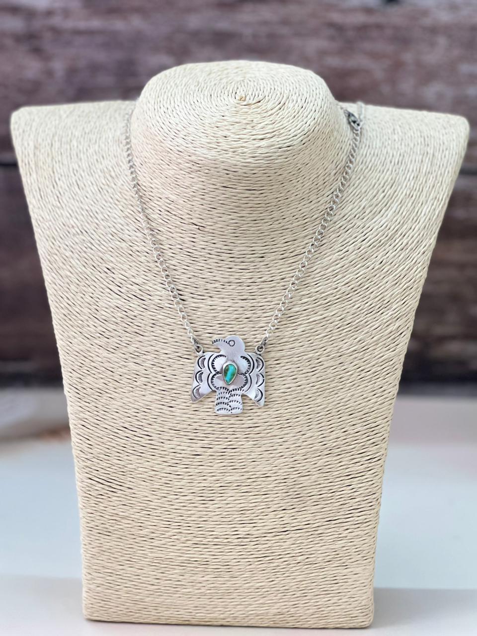 Handmade Sterling Silver Sonoran Mountain Turquoise Thunder Bird Necklace "Signed Nizhoni"