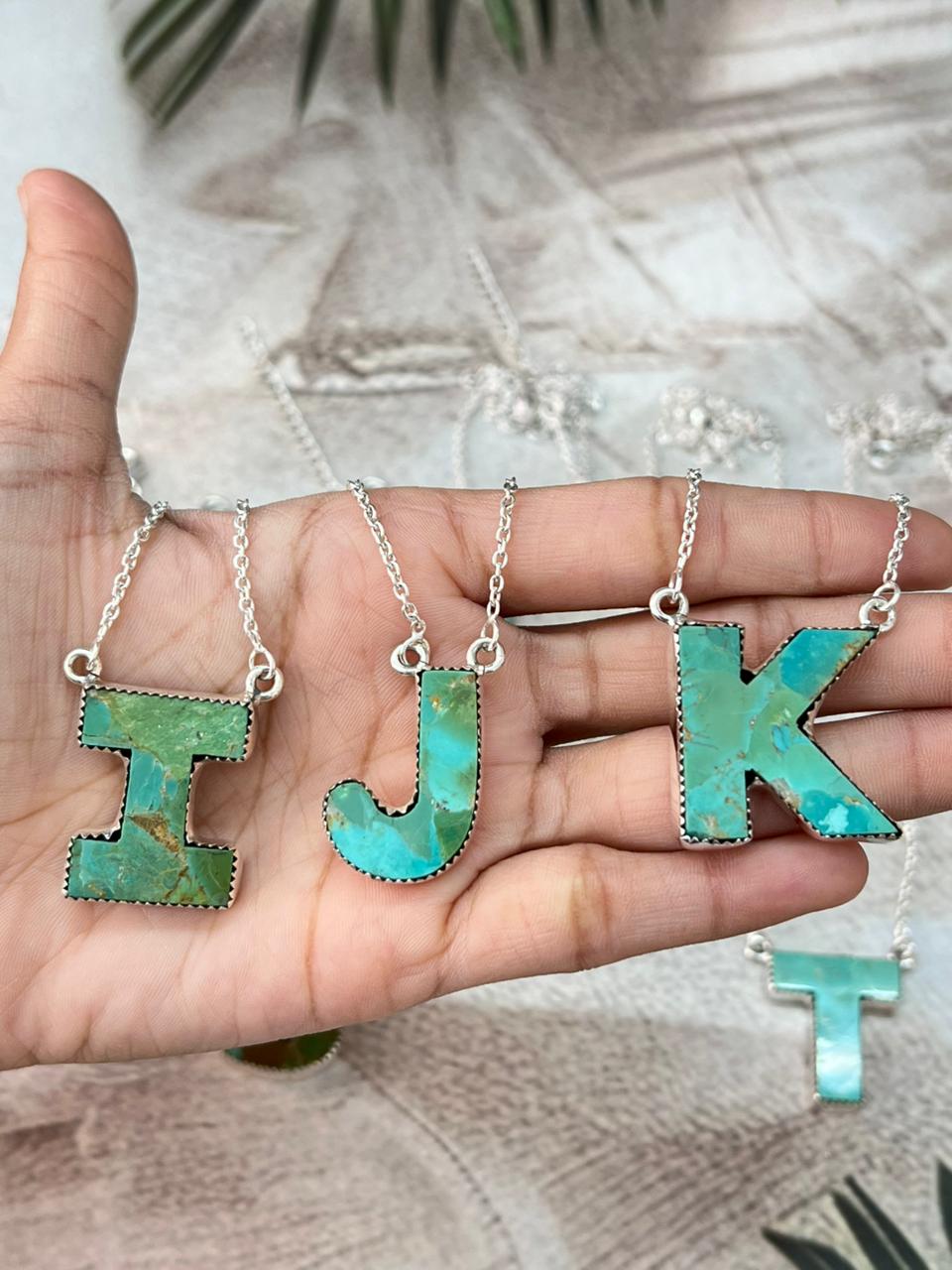 Handmade Sterling Silver Kingman Turquoise Multiple Letters Necklace with Signed Nizhoni