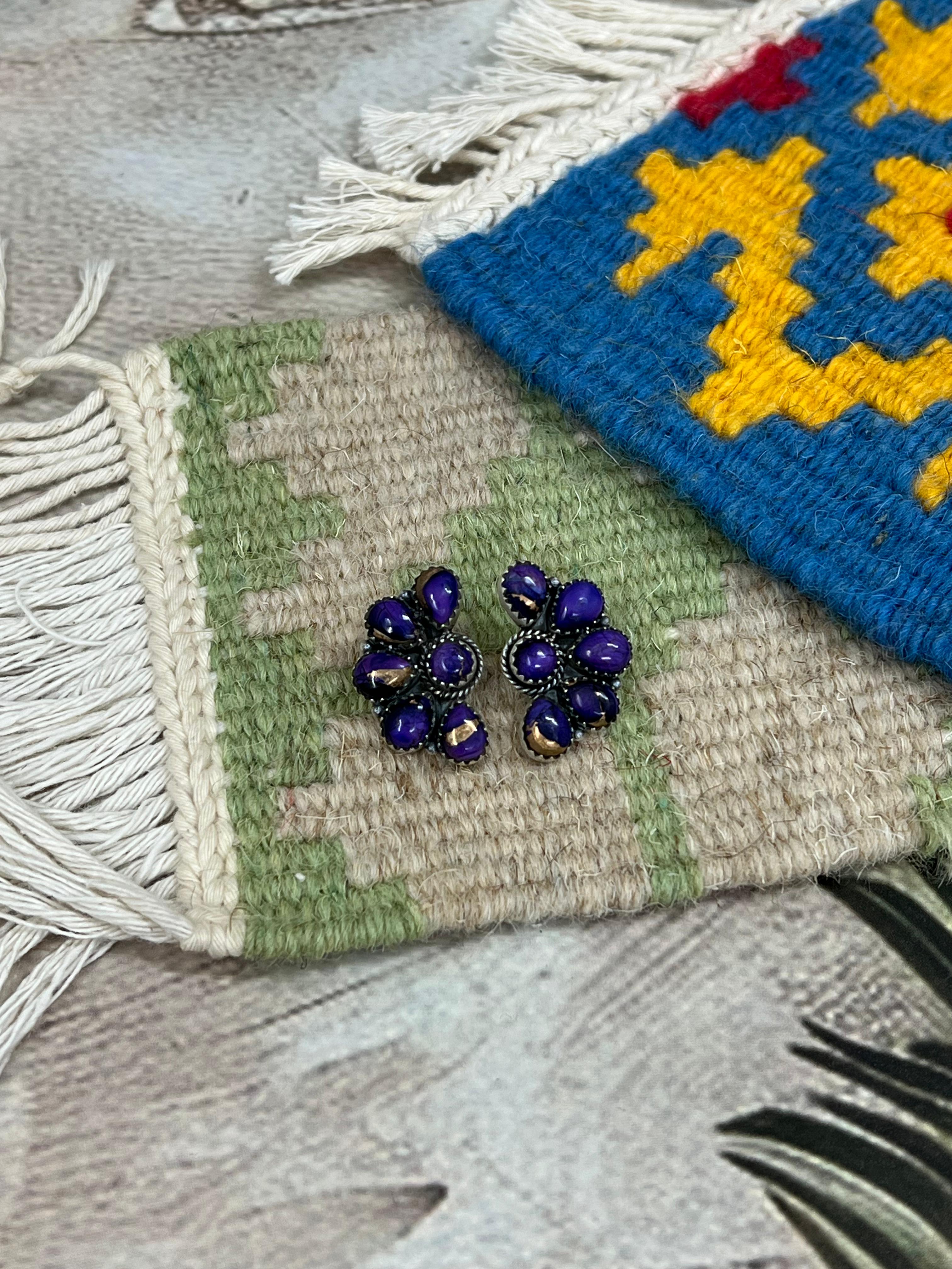 Handmade Sterling Silver Grape Dahlia Post Studs with Signed Nizhoni