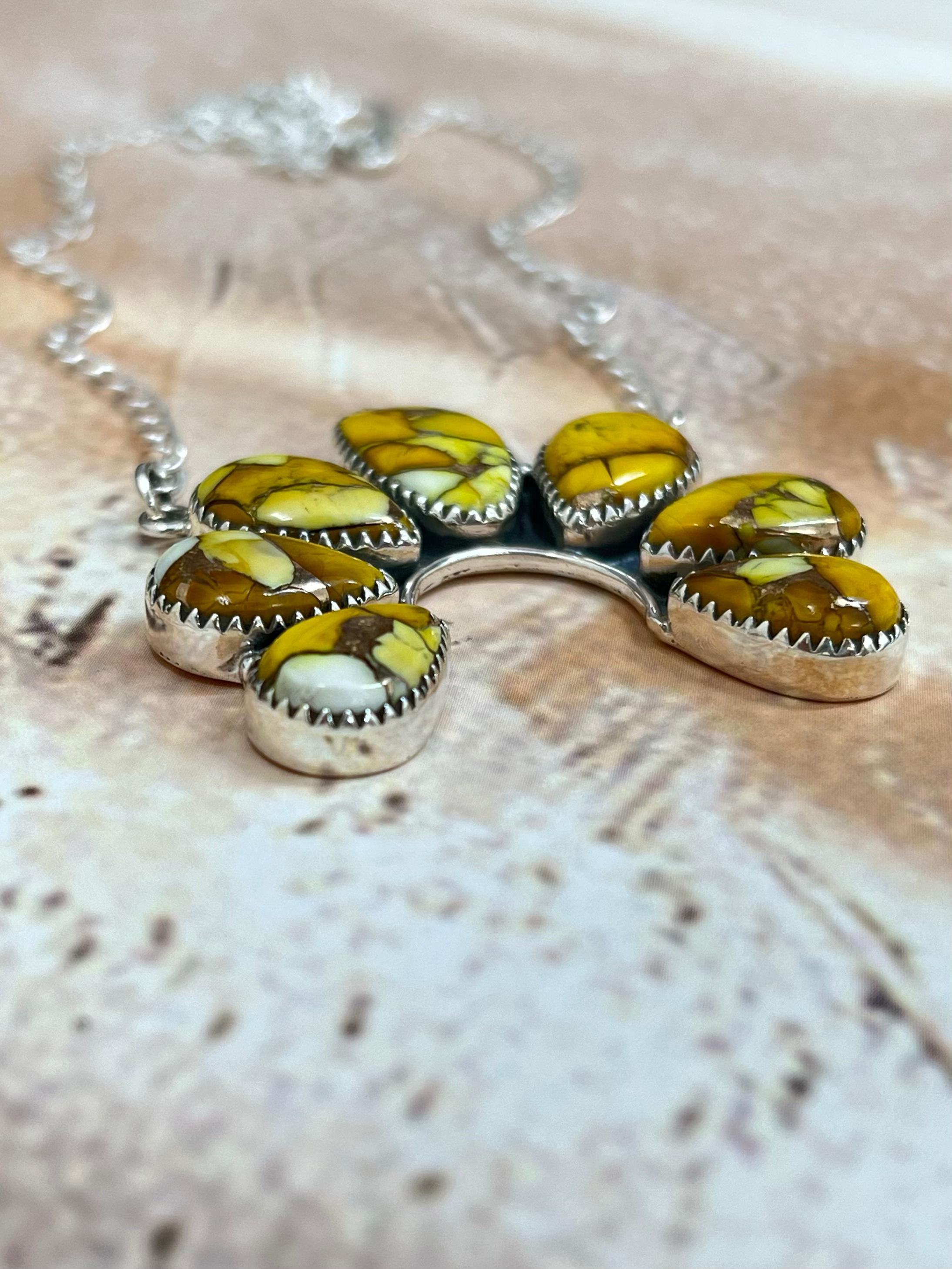 Handmade Sterling Silver Honey Dahlia Necklace with Signed Nizhoni