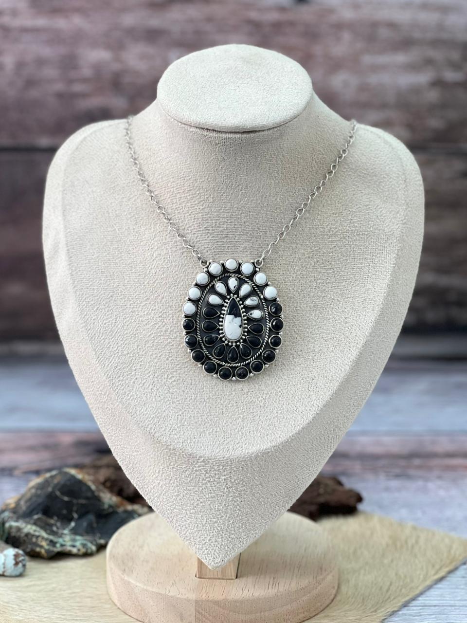 Handmade Sterling Silver White Buffalo Necklace "Signed Nizhoni"