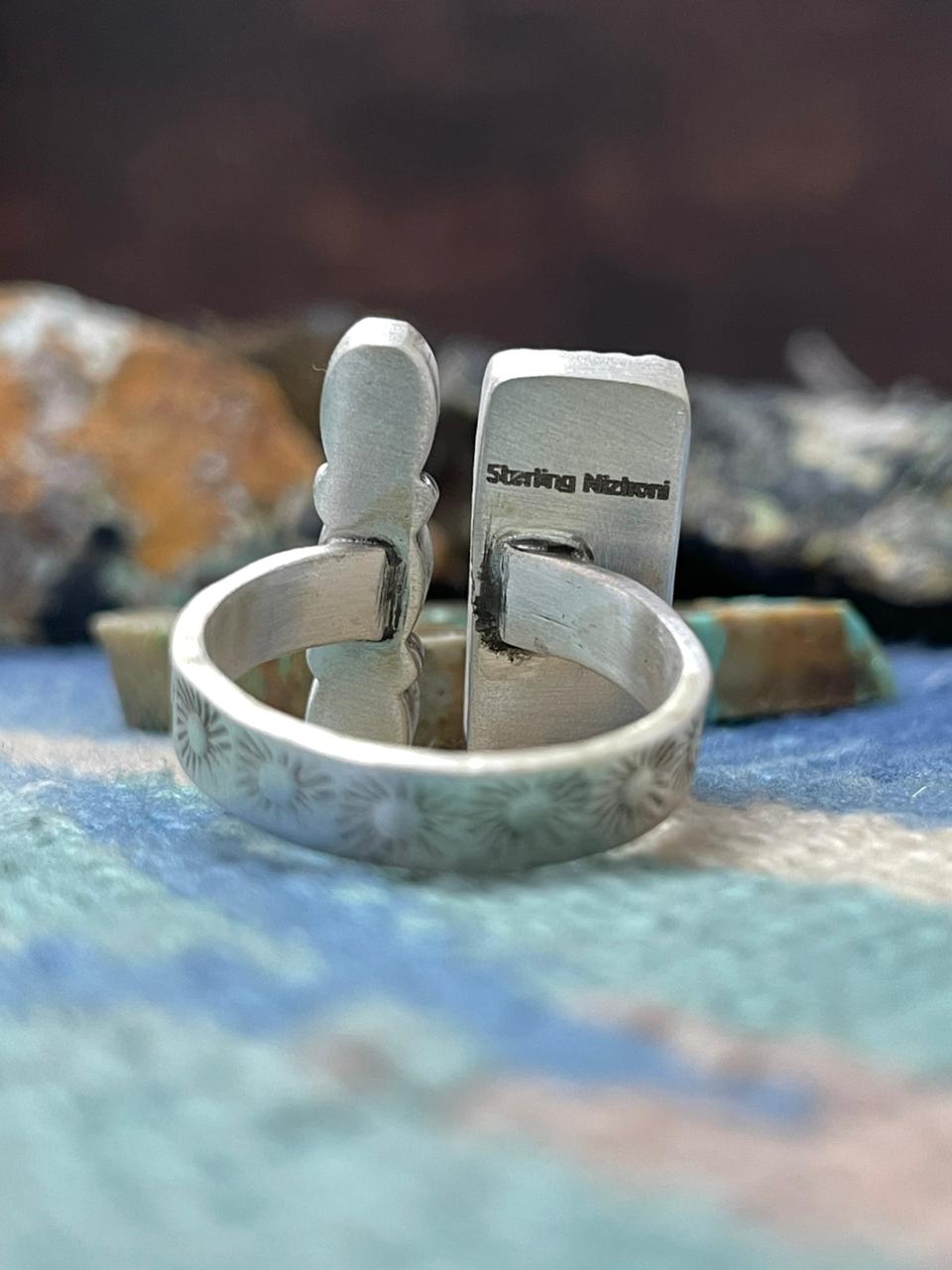 Handmade Sterling Silver White Buffalo Turquoise Adjustable Ring " Signed Nizhoni"
