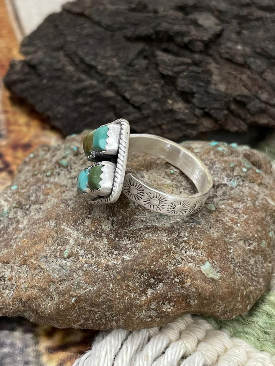 Handmade Sterling Silver Kingman Turquoise Adjustable Ring "Signed Nizhoni"