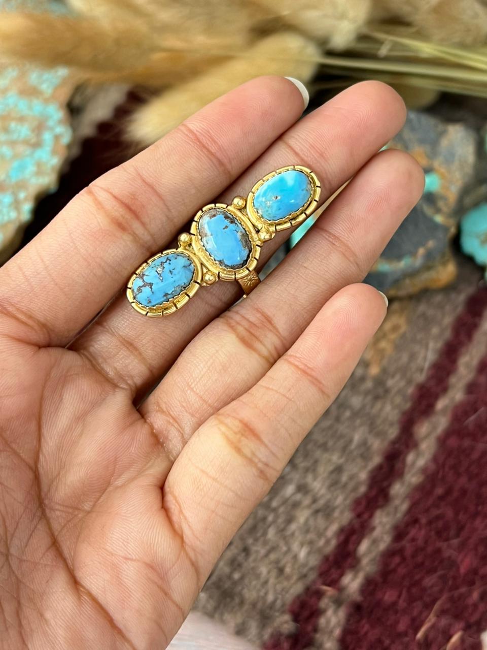 “The Golden Collection” Natural Golden Hills Turquoise Adjustable Ring