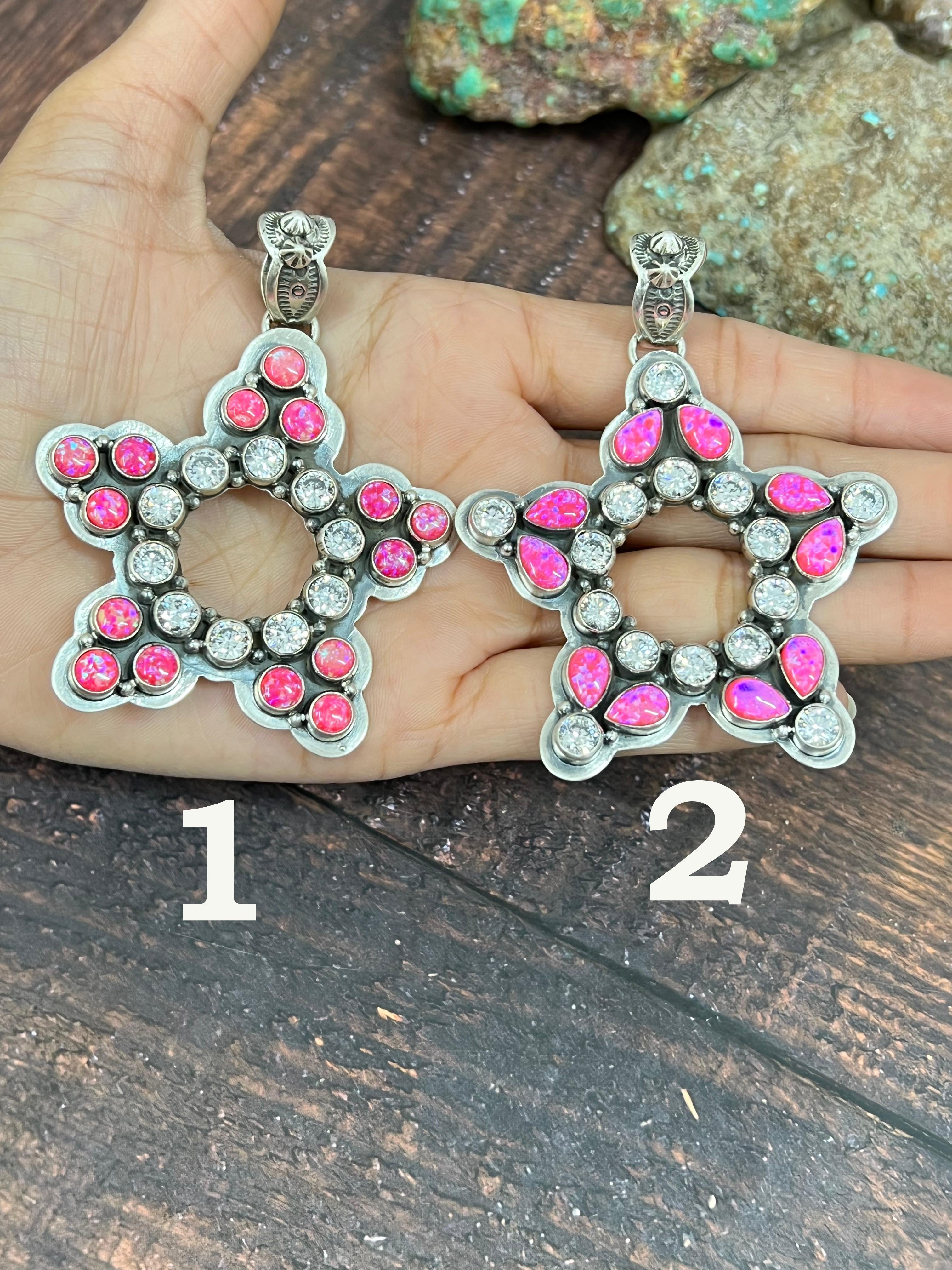 Handmade Sterling Silver Hot Pink with CZ Star Pendant, Signed Nizhoni