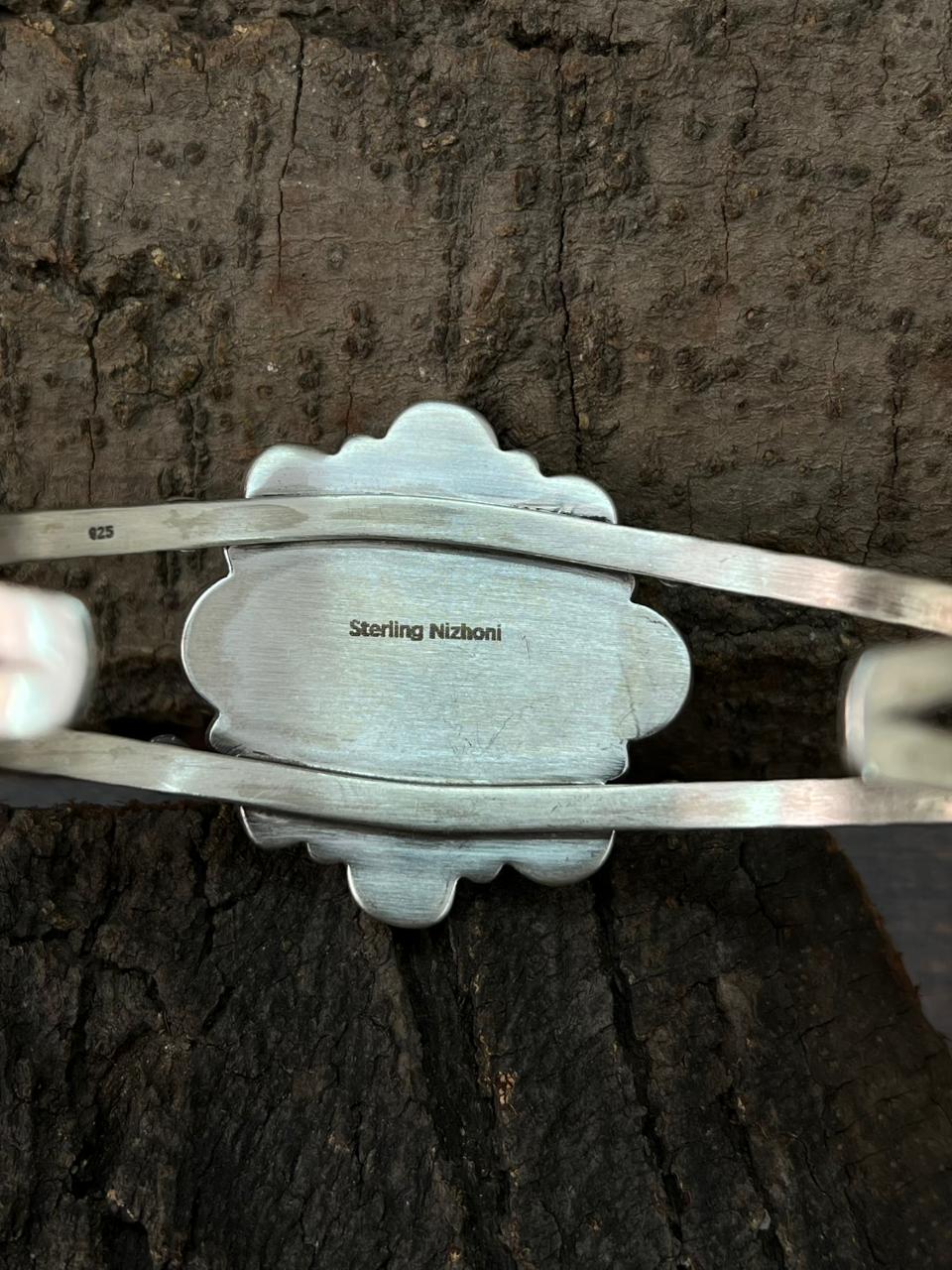 Handmade Sterling Silver Number 8 Turquoise Cuff Bracelet "Signed Nizhoni"