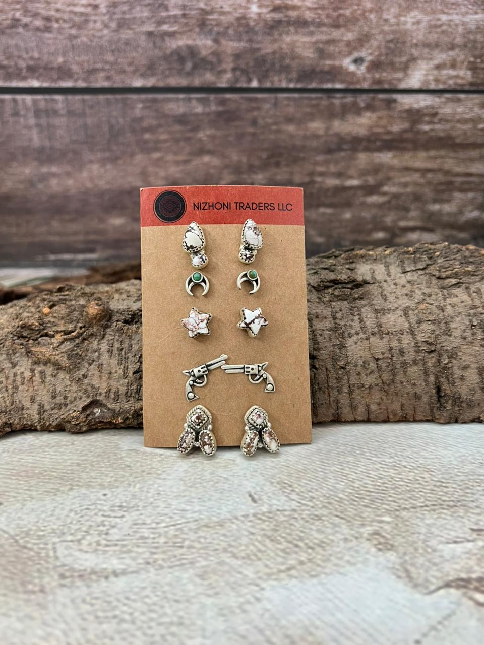 Handmade Sterling Silver with Kingman Turquoise Post Earrings (Studs), Signed Nizhoni