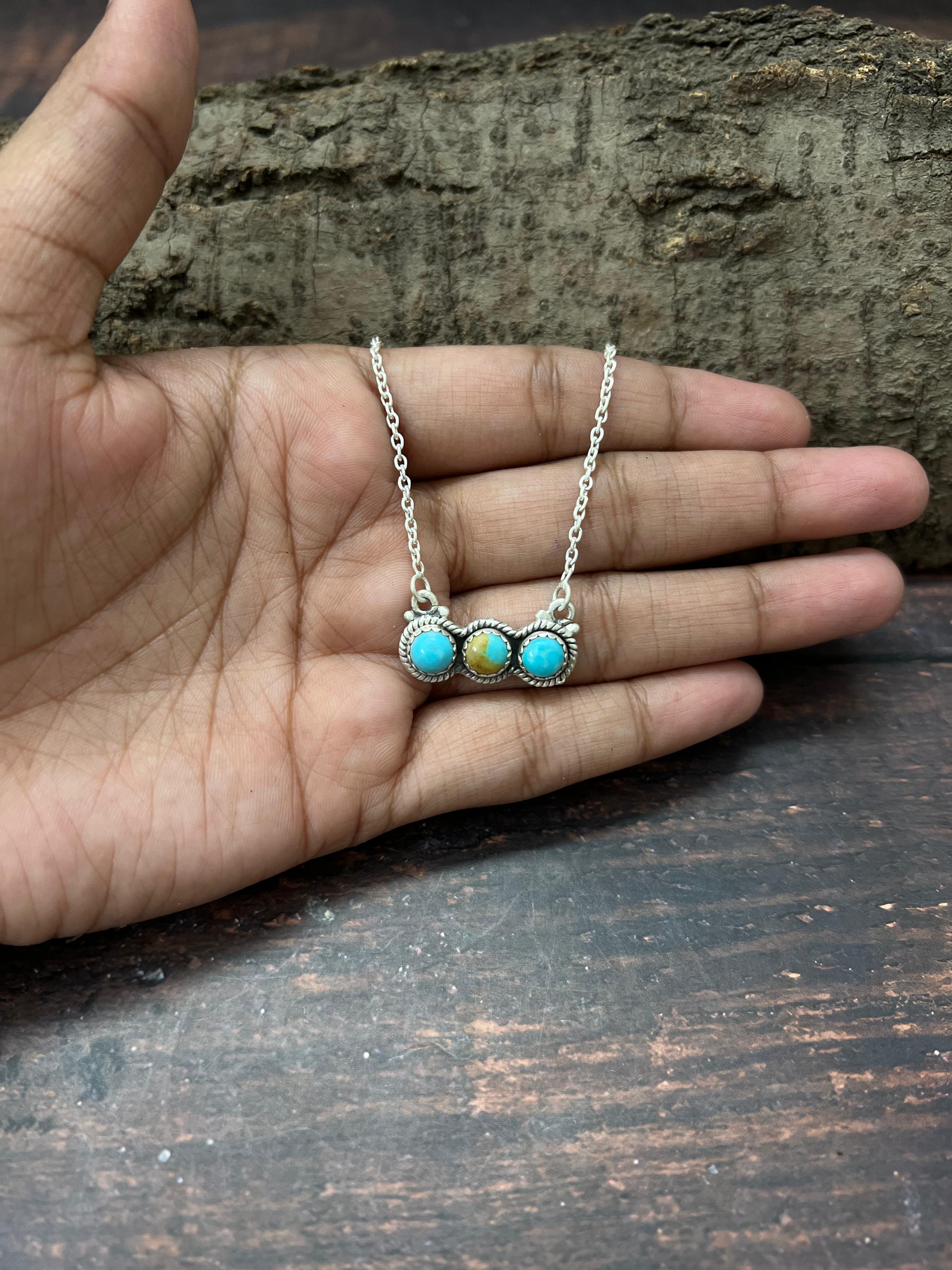 Handmade Sterling Silver Number 8 Turquoise Necklace with Signed Nizhoni