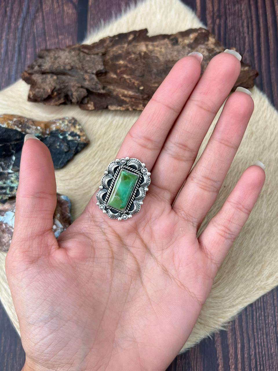 Handmade Sterling Silver Kingman Turquoise Adjustable Ring "Signed Nizhoni"