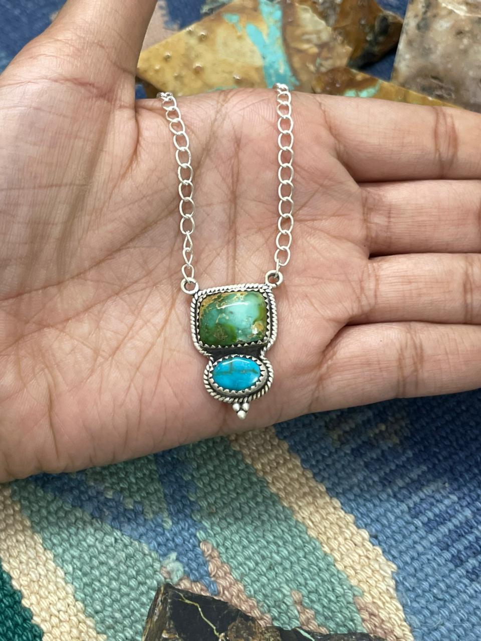 Handmade Sterling Silver Sonoran with White Water Turquoise Necklace "Signed Nizhoni"