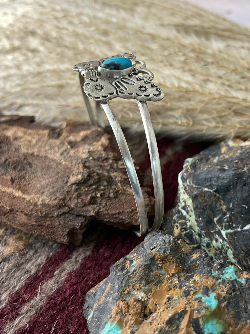 Handmade Sterling Silver Kingman Turquoise Cuff Bracelet "Signed Nizhoni"