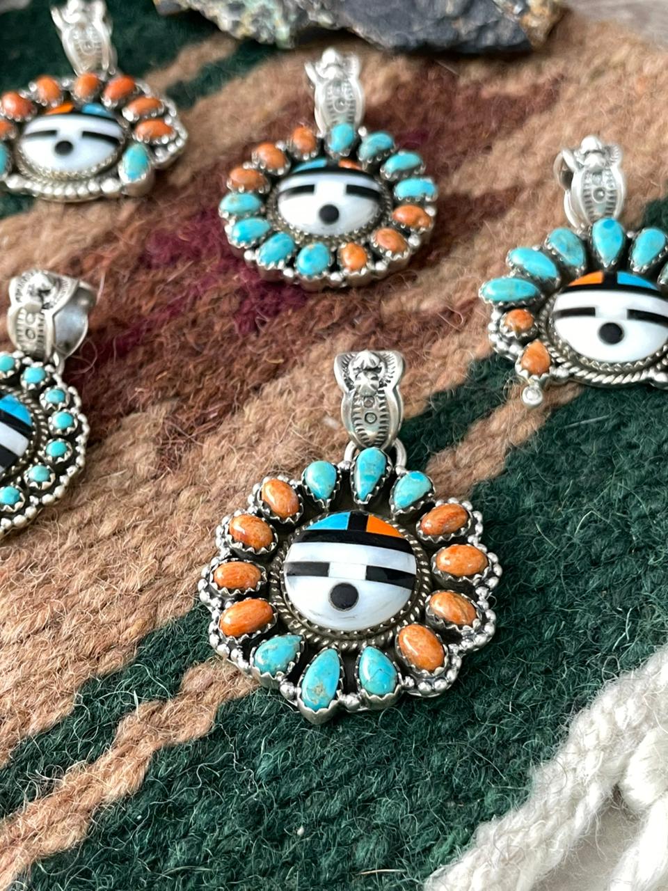 Handmade Sterling Silver Turquoise and MOP Pendant "Signed Nizhoni"