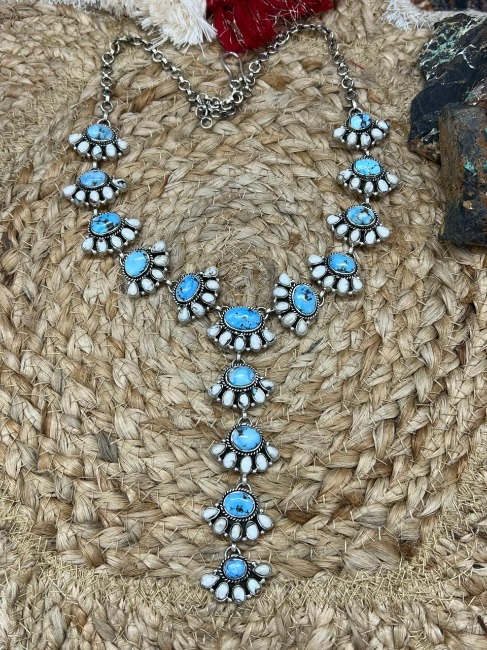 Handmade Sterling Silver Golden Hills with White Collection Necklace "Signed Nizhoni"