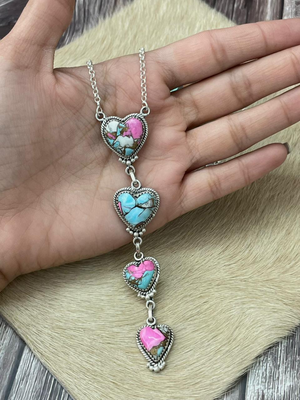 Handmade Sterling Silver Cotton Candy Heart Drop Necklace "Signed Nizhoni"