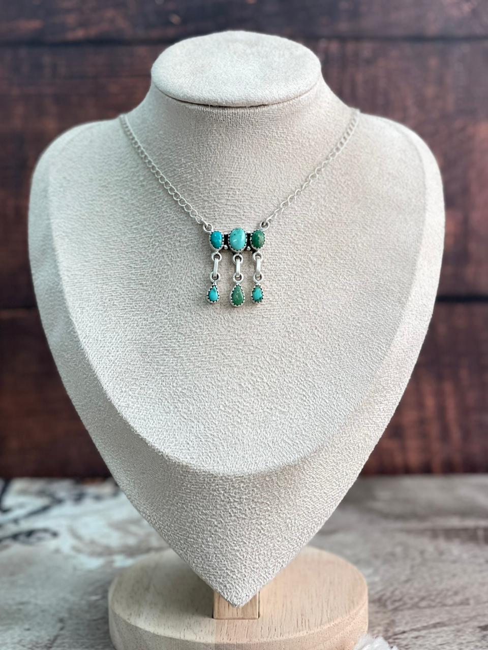 Handmade Sterling Silver Emerald Valley Turquoise Necklace "Signed Nizhoni"