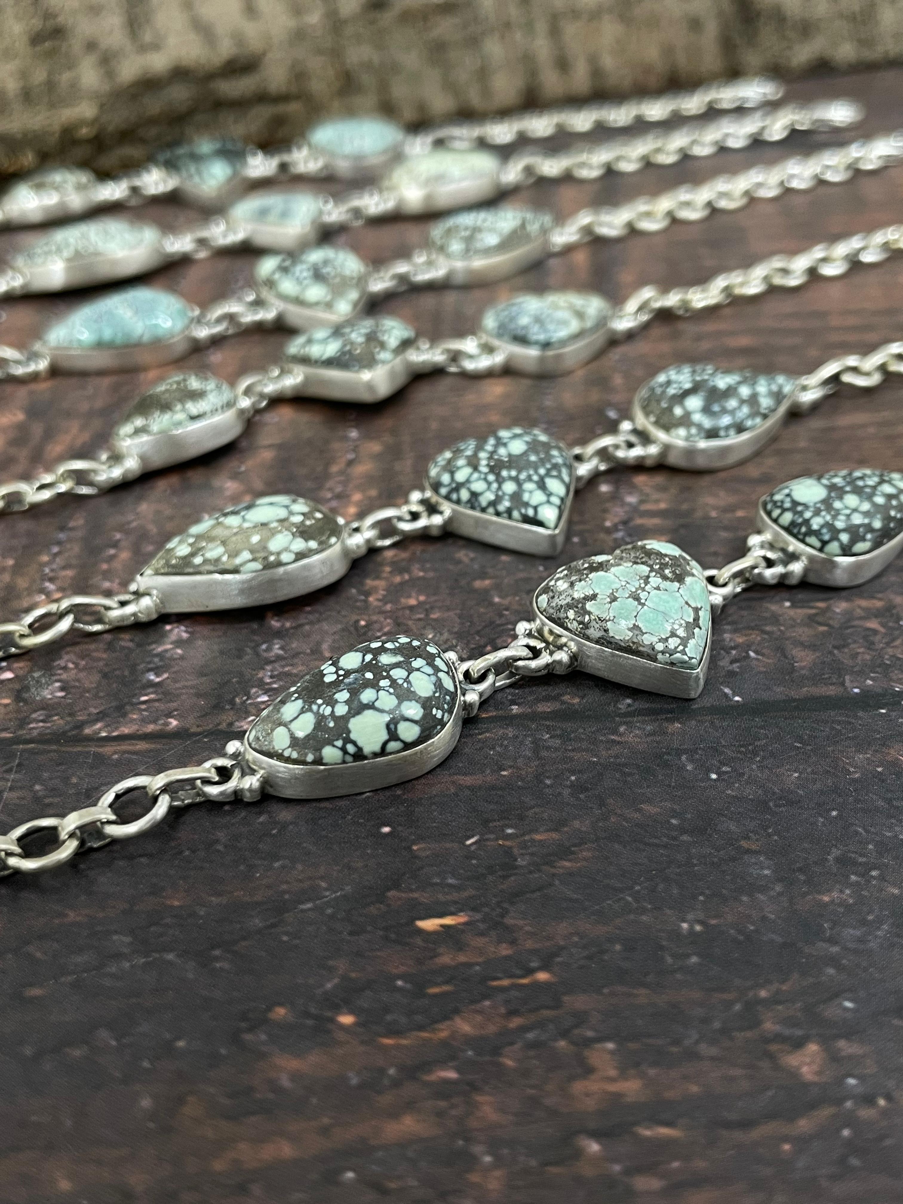 Handmade Sterling Silver Starfox Variscite Chain Bracelet Signed Nizhoni