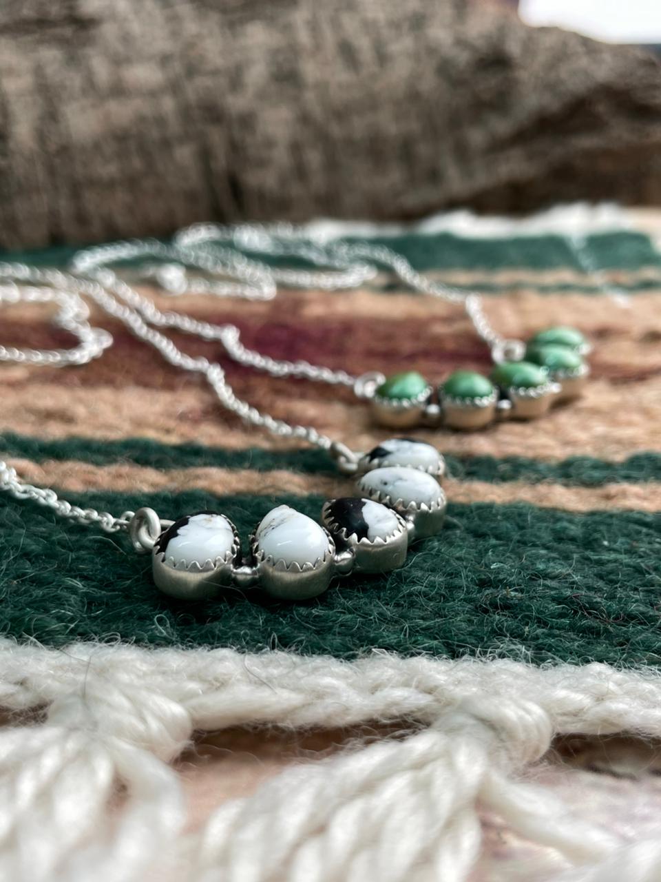 Handmade Sterling Silver White Buffalo, Kingman Turquoise Necklace "Signed Nizhoni"