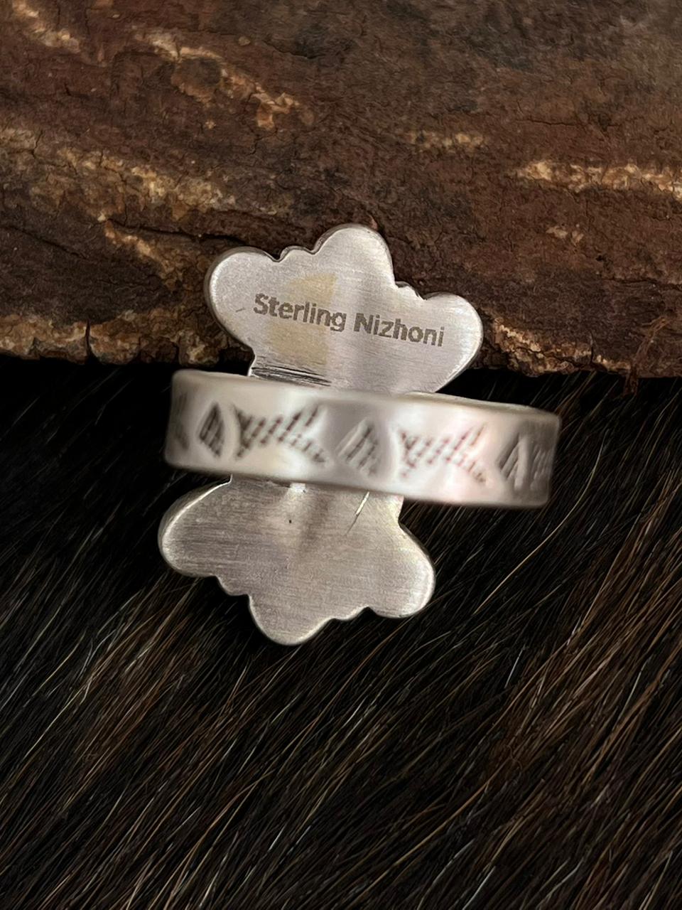 Handmade Sterling Silver Kingman Turquoise Adjustable Ring "Signed Nizhoni"