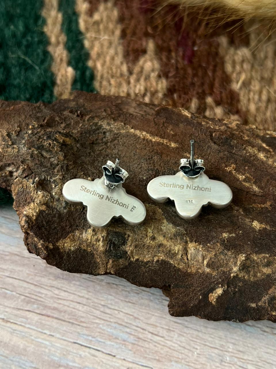 Handmade Sterling Silver Mint Dahlia Collection: Post Stud Earrings "Signed Nizhoni"