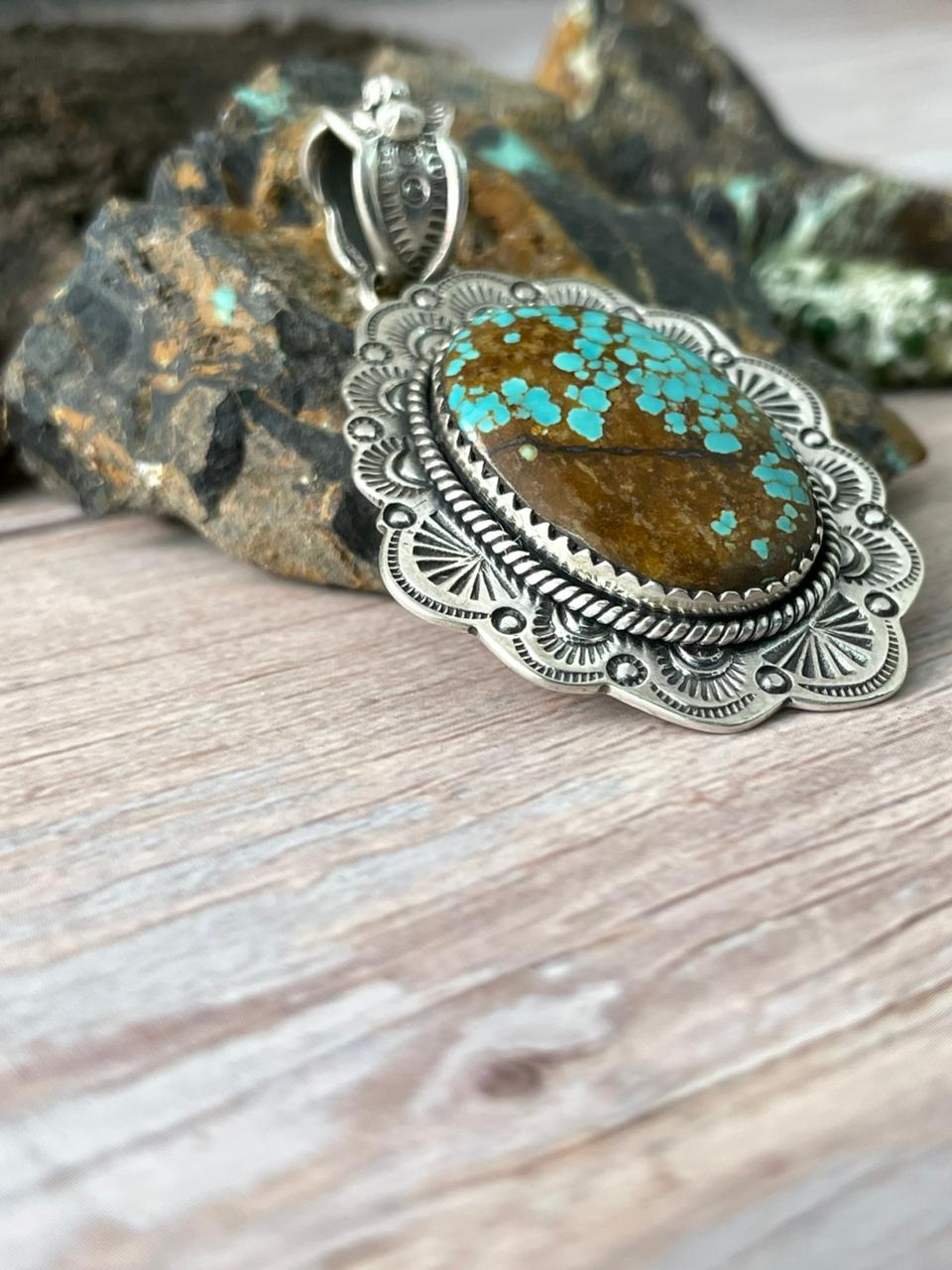 Handmade Sterling Silver Number 8 Turquoise Pendant "Signed Nizhoni"