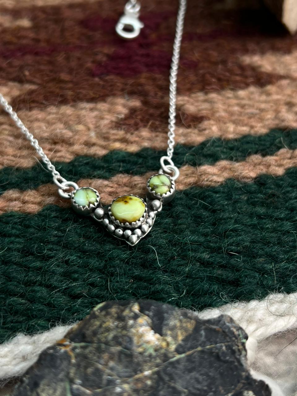 Handmade Sterling Silver Palomino Turquoise Necklace "Signed Nizhoni"