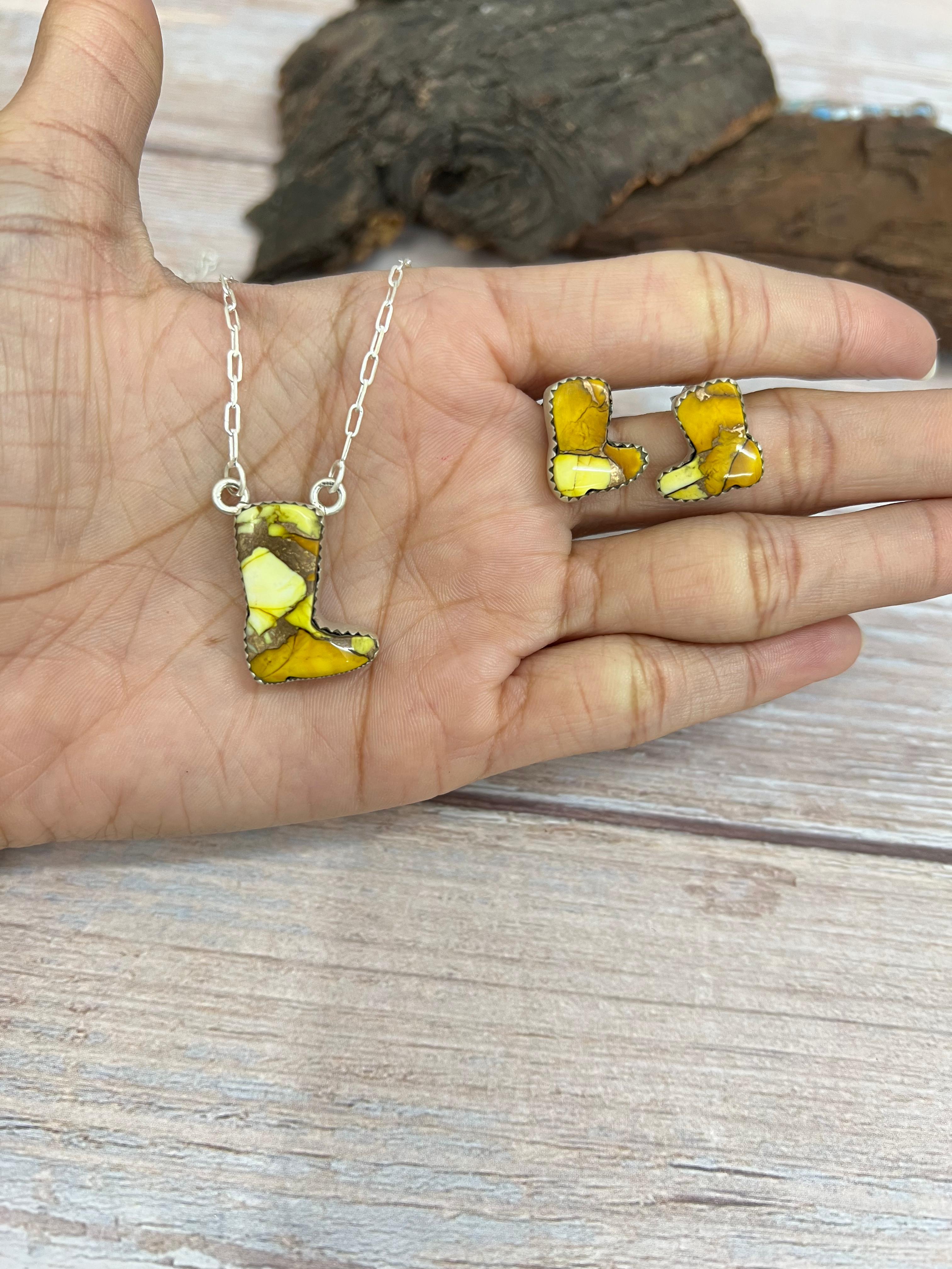 Handmade Sterling Silver Multi Stone Boot Necklace Earrings Set Signed Nizhoni