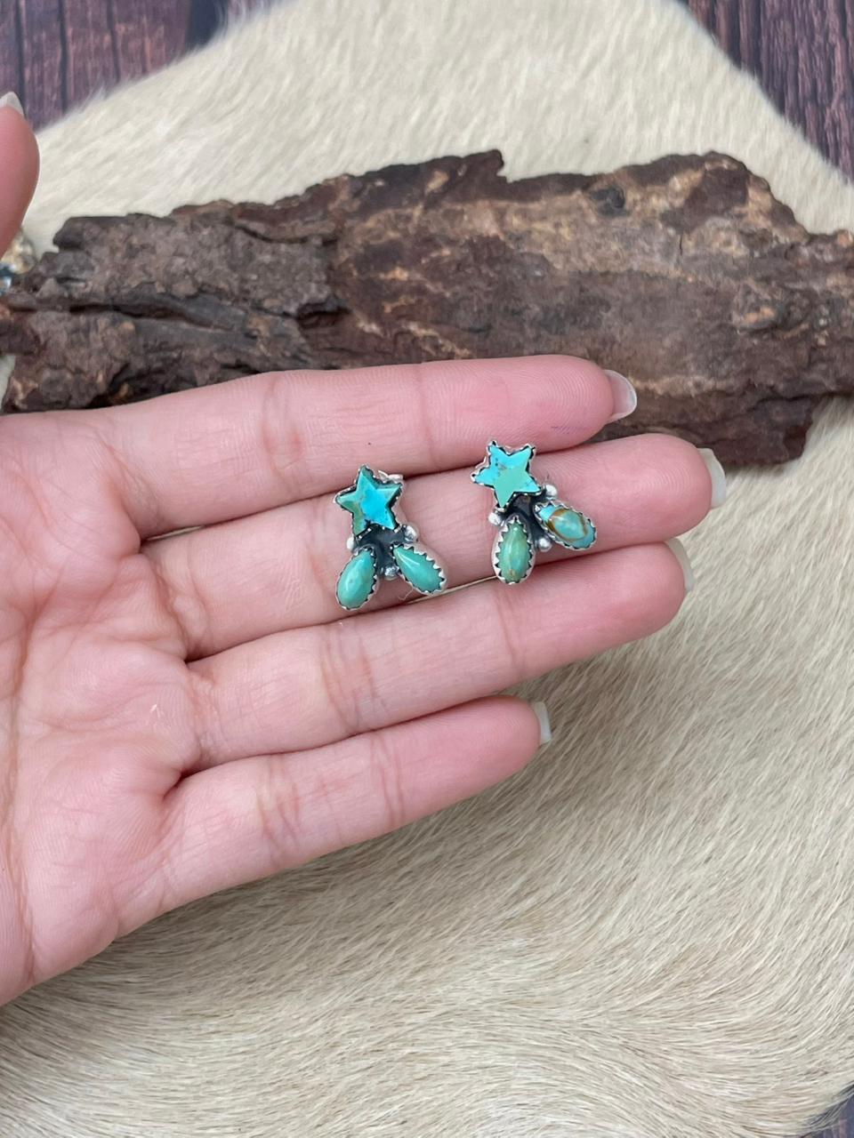 Handmade Sterling Silver Kingman Turquoise Studs Earrings "Signed Nizhoni"