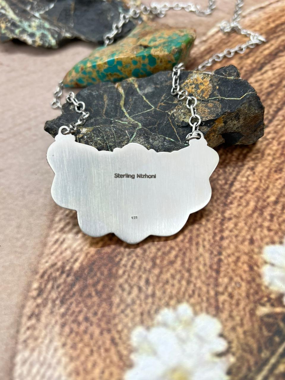 Handmade Sterling Silver Golden Hills with White Collection Necklace "Signed Nizhoni"