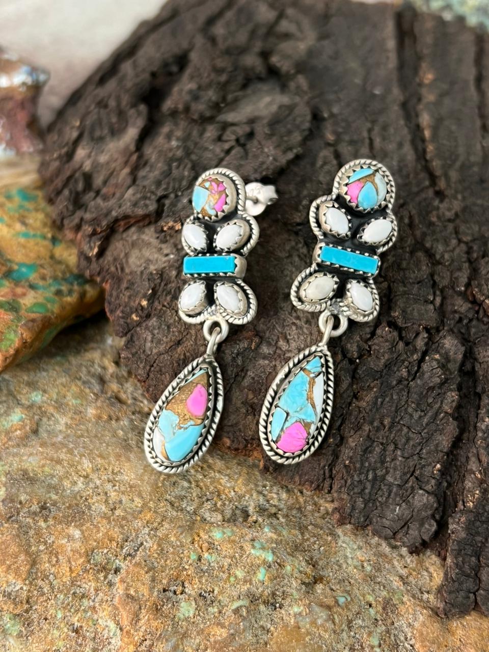 Handmade Sterling Silver Cotton Candy Post Dangle Earrings "Signed Nizhoni"
