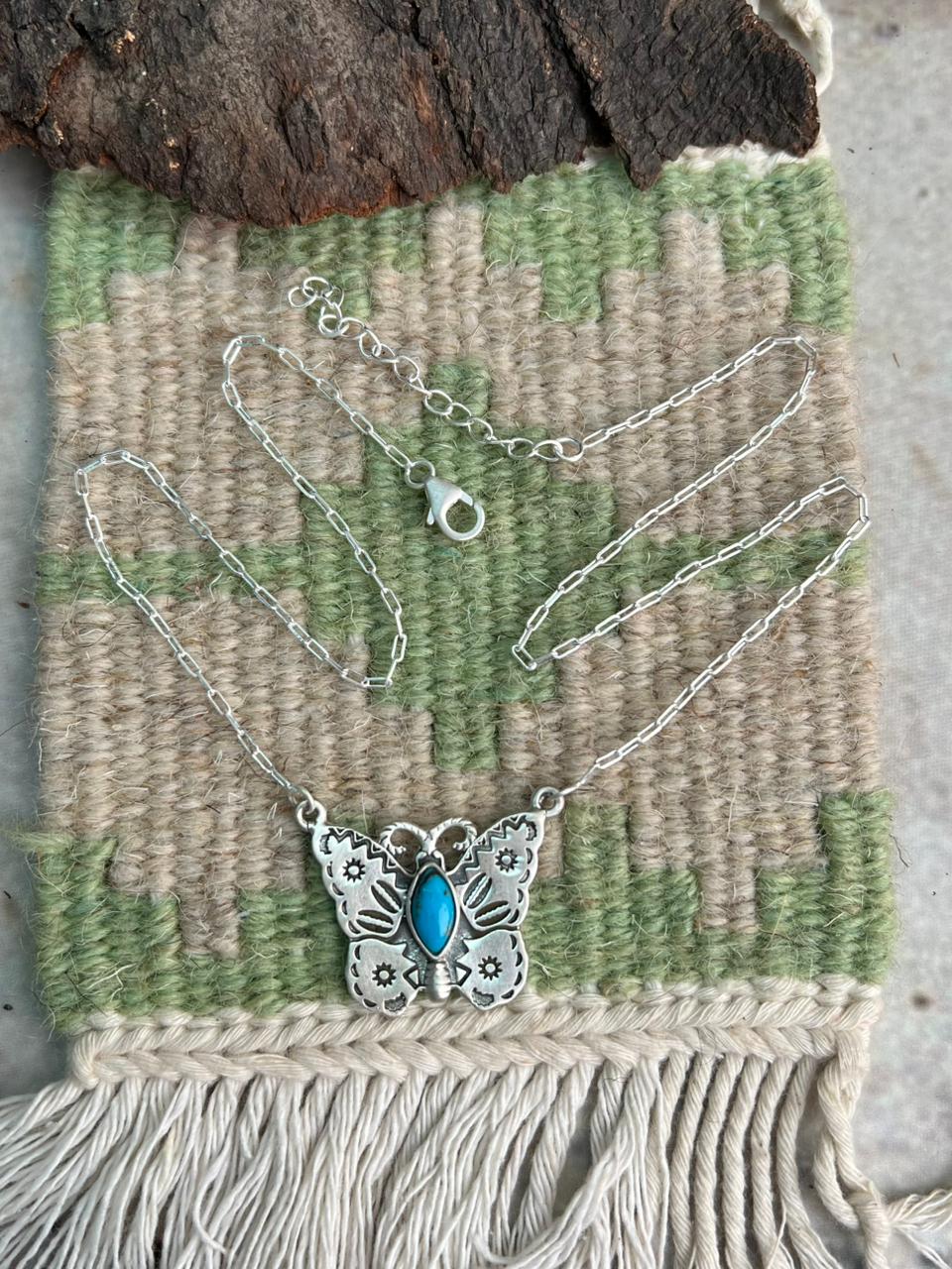 Handmade Sterling Silver Kingman Turquoise Butterfly Necklace "Signed Nizhoni"