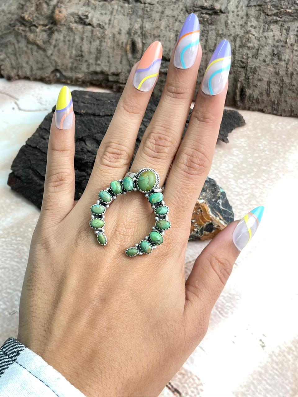 Handmade Sterling Silver Kingman Turquoise Adjustable Ring "Signed Nizhoni"