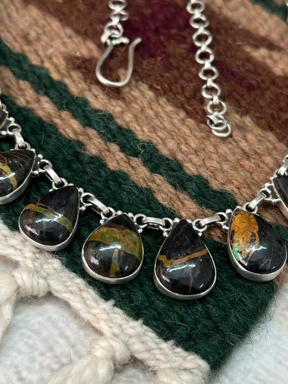 Handmade Sterling Silver Blackjack Turquoise Necklace "Signed Nizhoni"