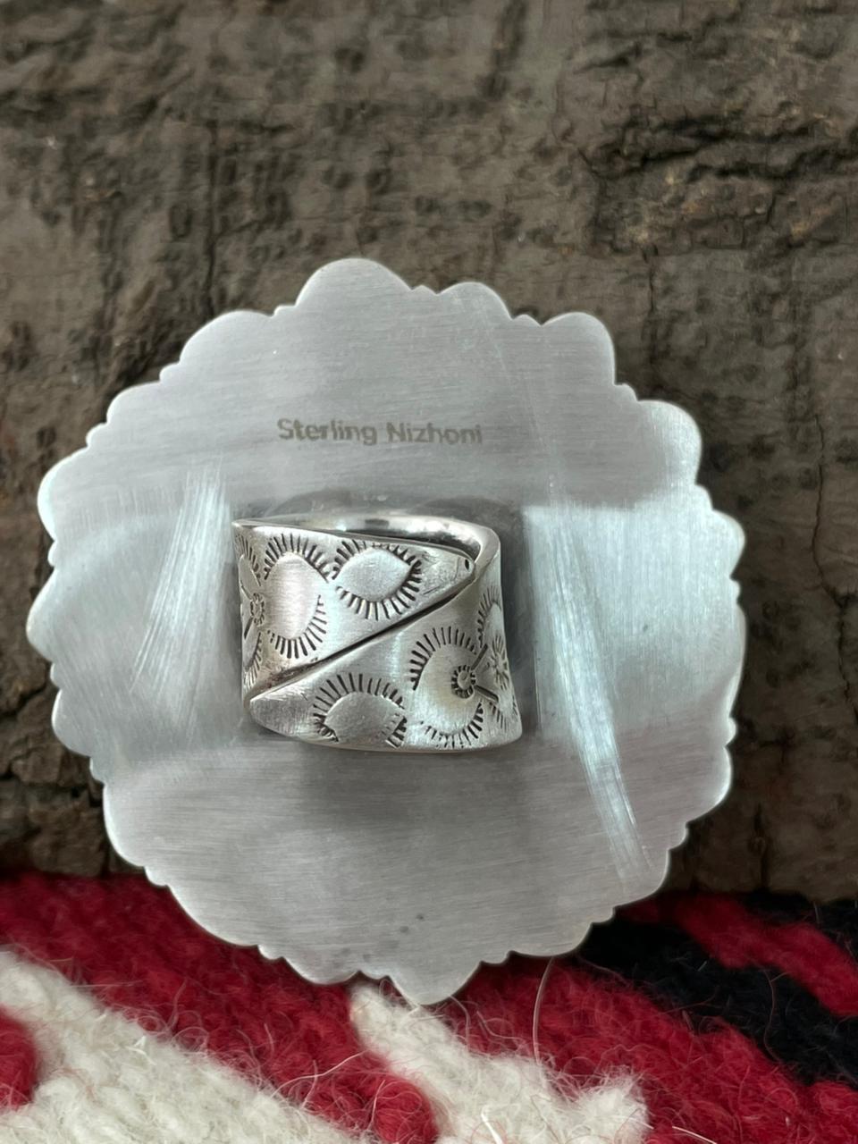 Handmade Sterling Silver Dahlia Rose With Emerald Valley Turquoise Ring "Signed Nizhoni"