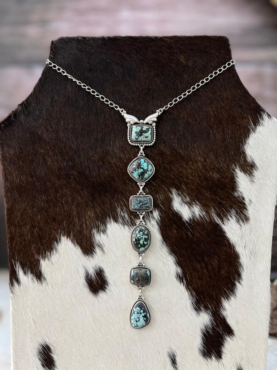 Handmade Sterling Silver Lander Turquoise Necklace with Signed Nizhoni