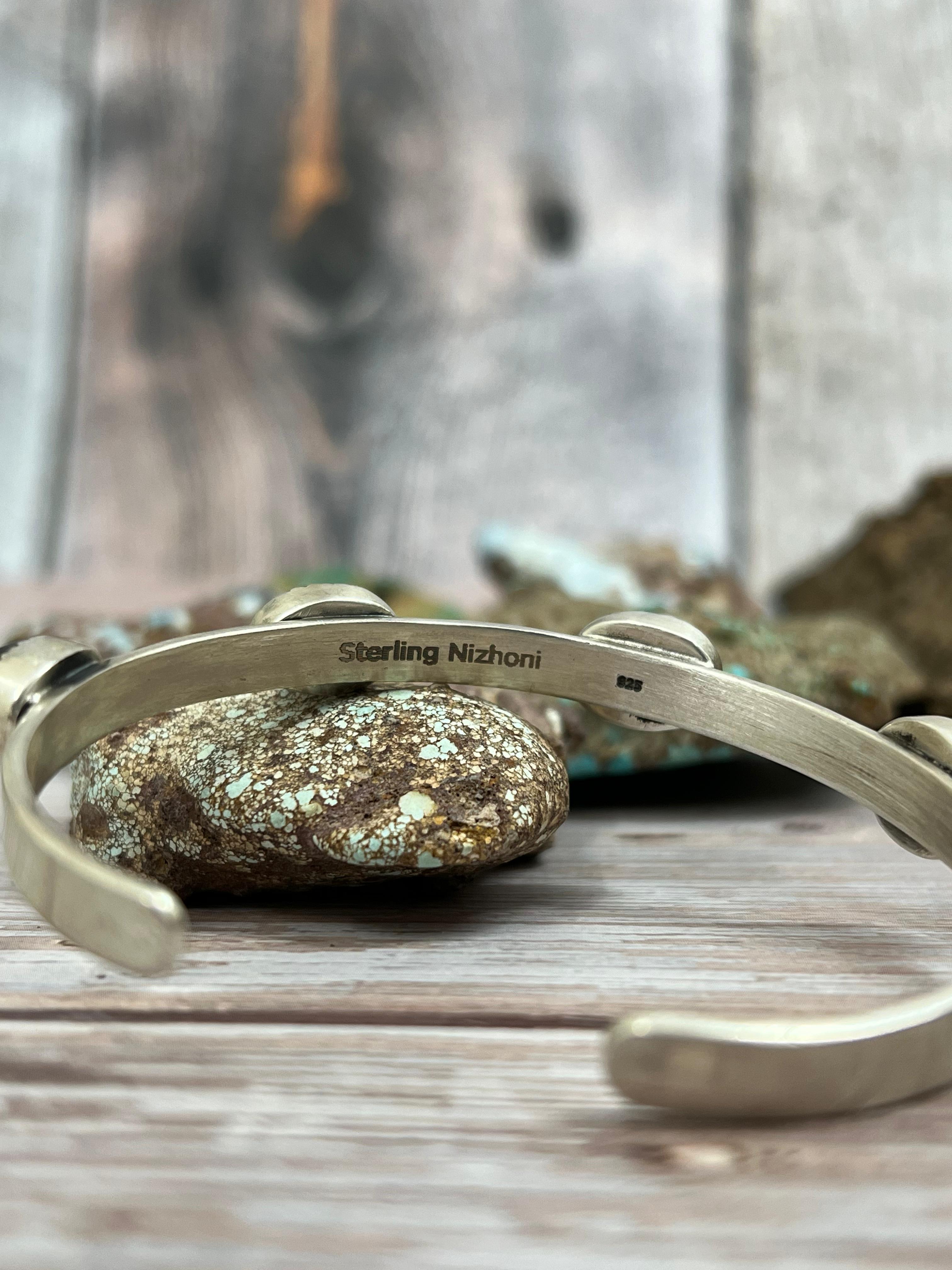 Handmade Sterling Silver Black Jack Cuff Bracelet with Signed Nizhoni