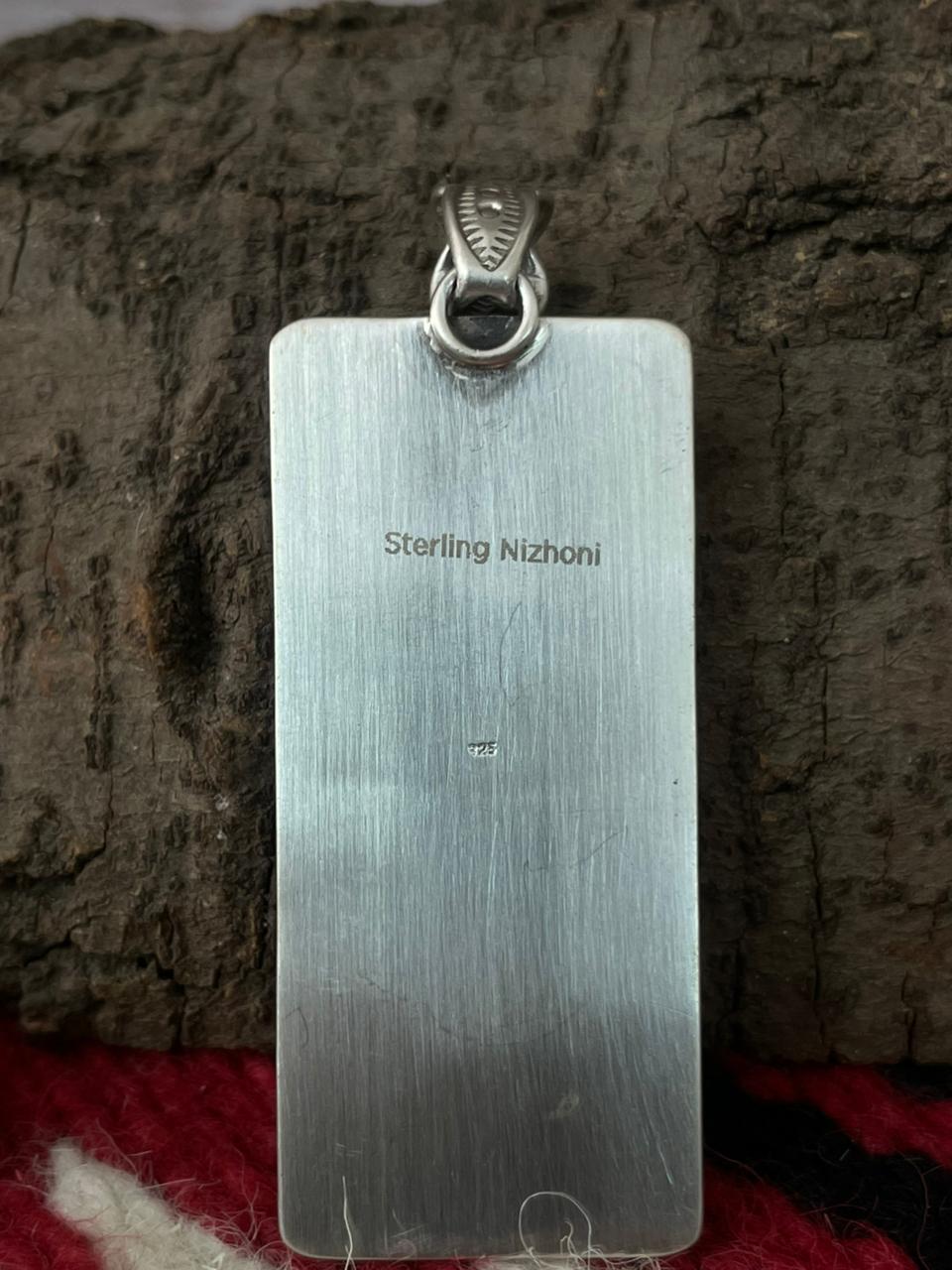 Handmade Sterling Silver Dahlia Rose with Emerald Valley Turquoise Pendant "Signed Nizhoni"