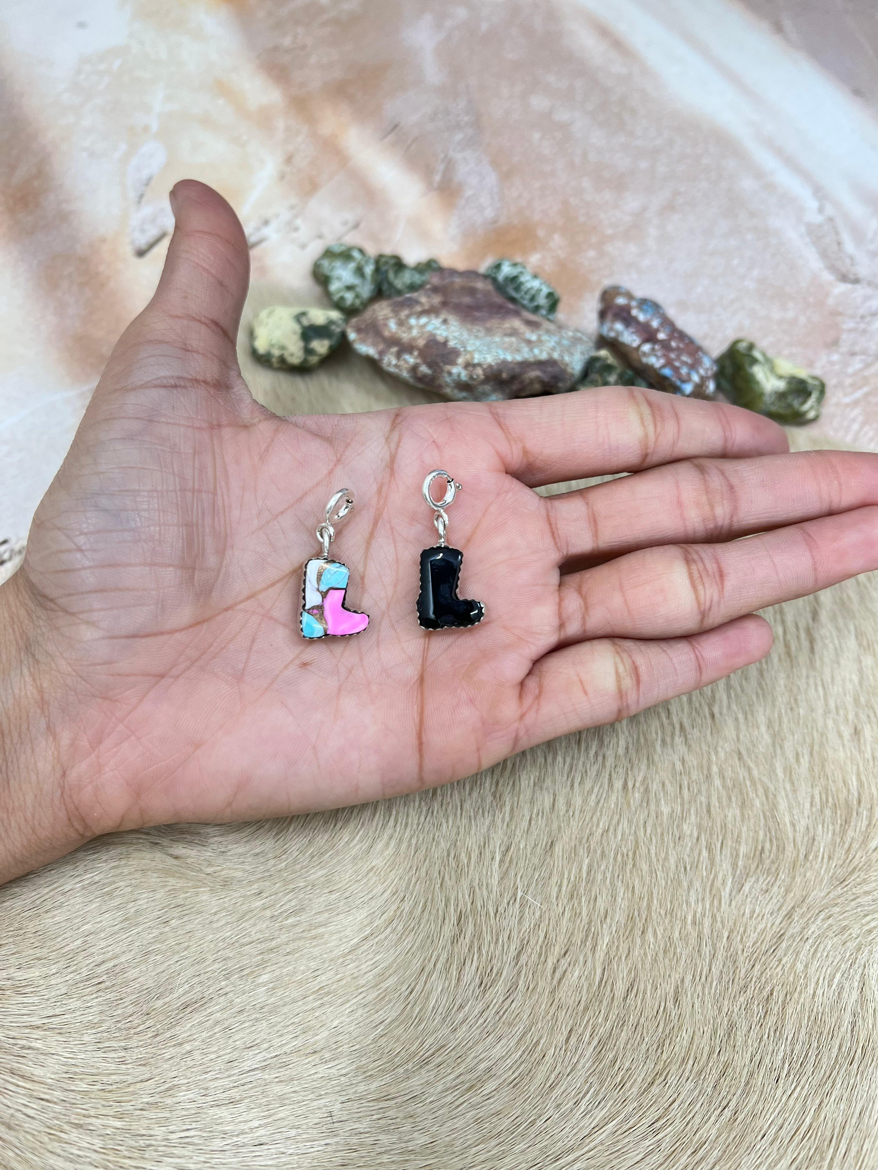 Handmade Sterling Silver Black Onyx, Cotton Candy Charms with Signed Nizhoni