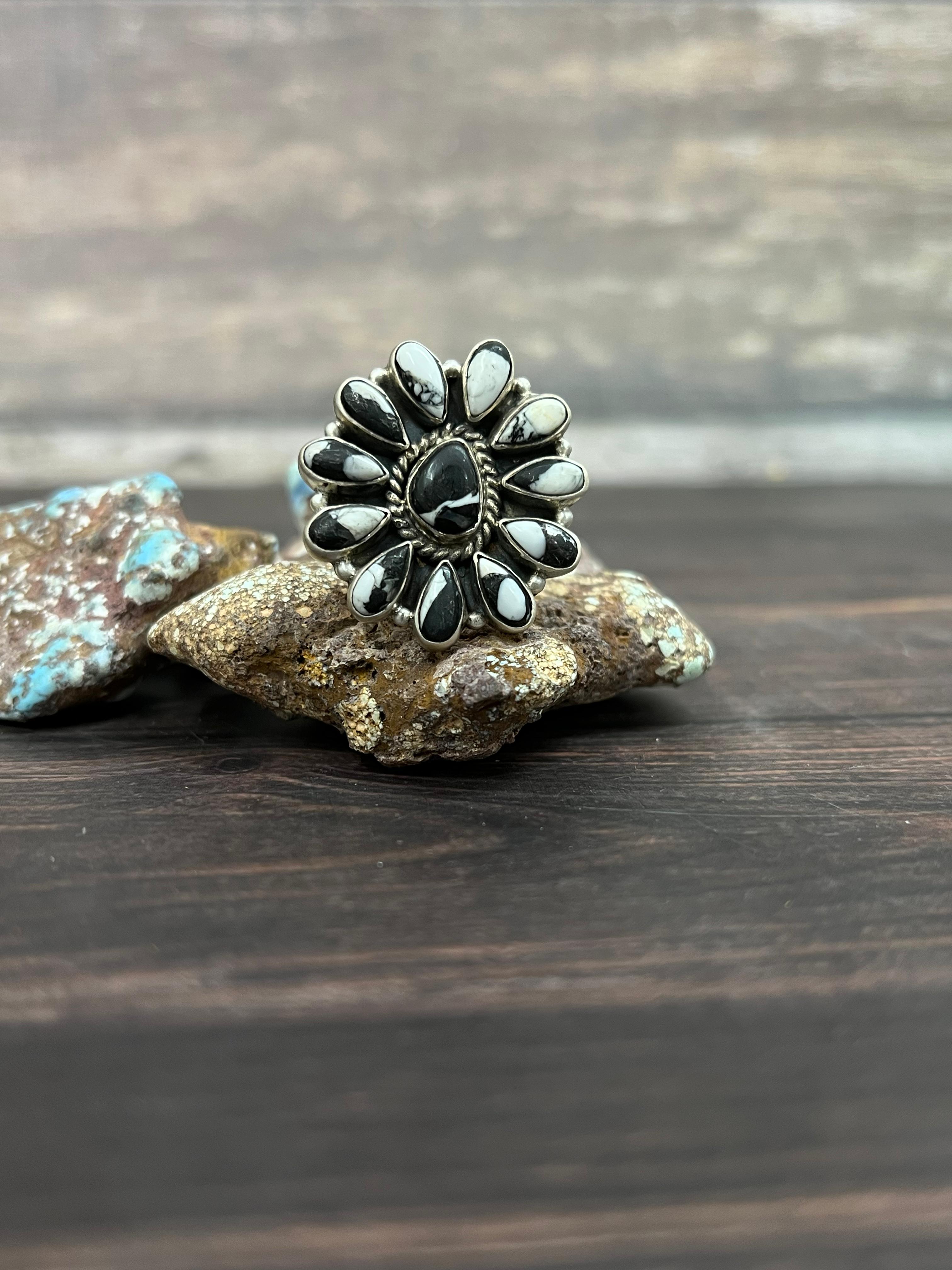 Handmade Sterling Silver White Buffalo Adjustable Ring With Signed Nizhoni