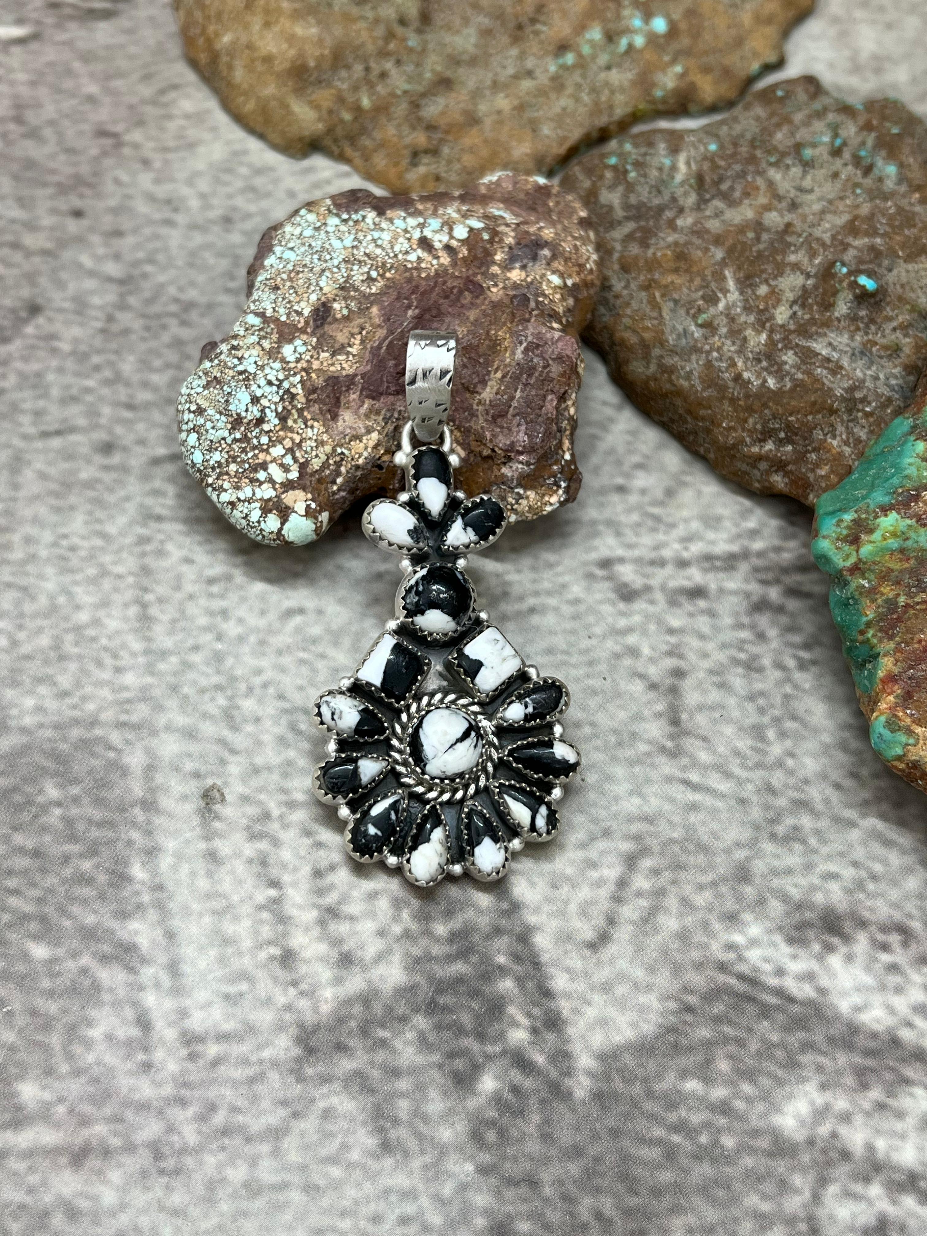 Handmade Sterling Silver White Buffalo Pendant with Signed Nizhoni