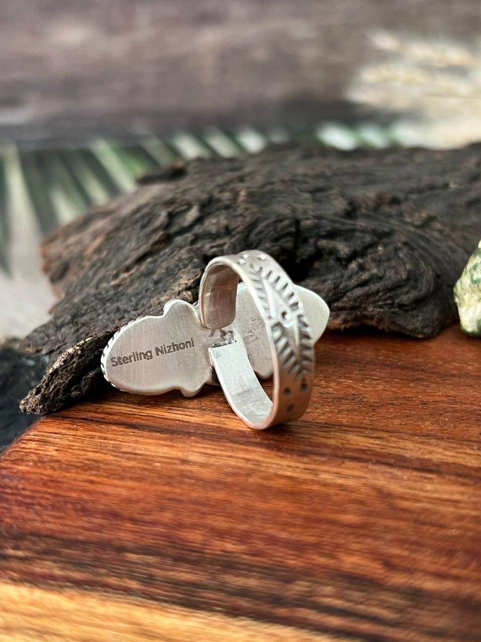 Handmade Sterling Silver Palomino Turquoise Adjustable Ring "Signed Nizhoni"