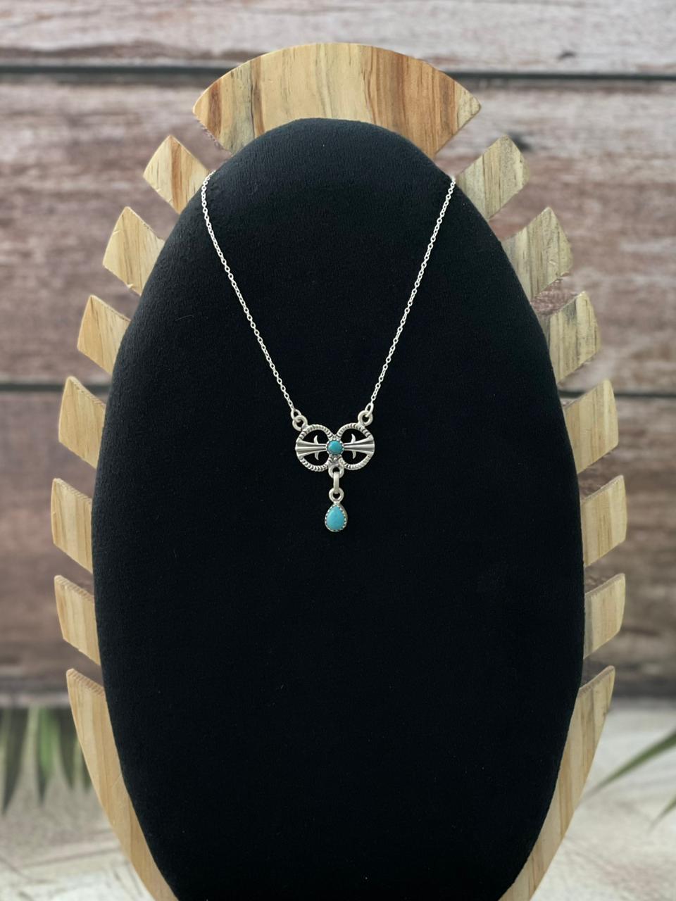 Handmade Sterling Silver Kingman Turquoise Necklace "Signed Nizhoni"