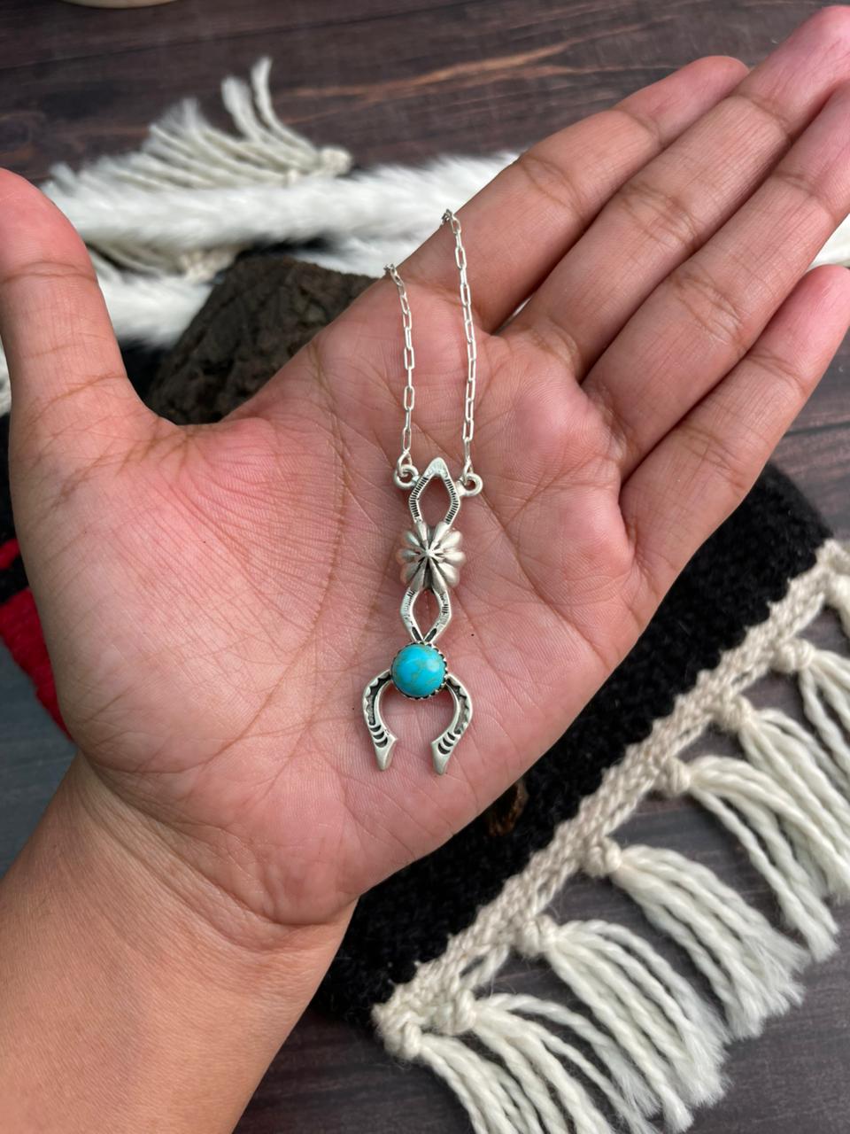 Handmade Sterling Silver Kingman Turquoise Necklace "Signed Nizhoni"