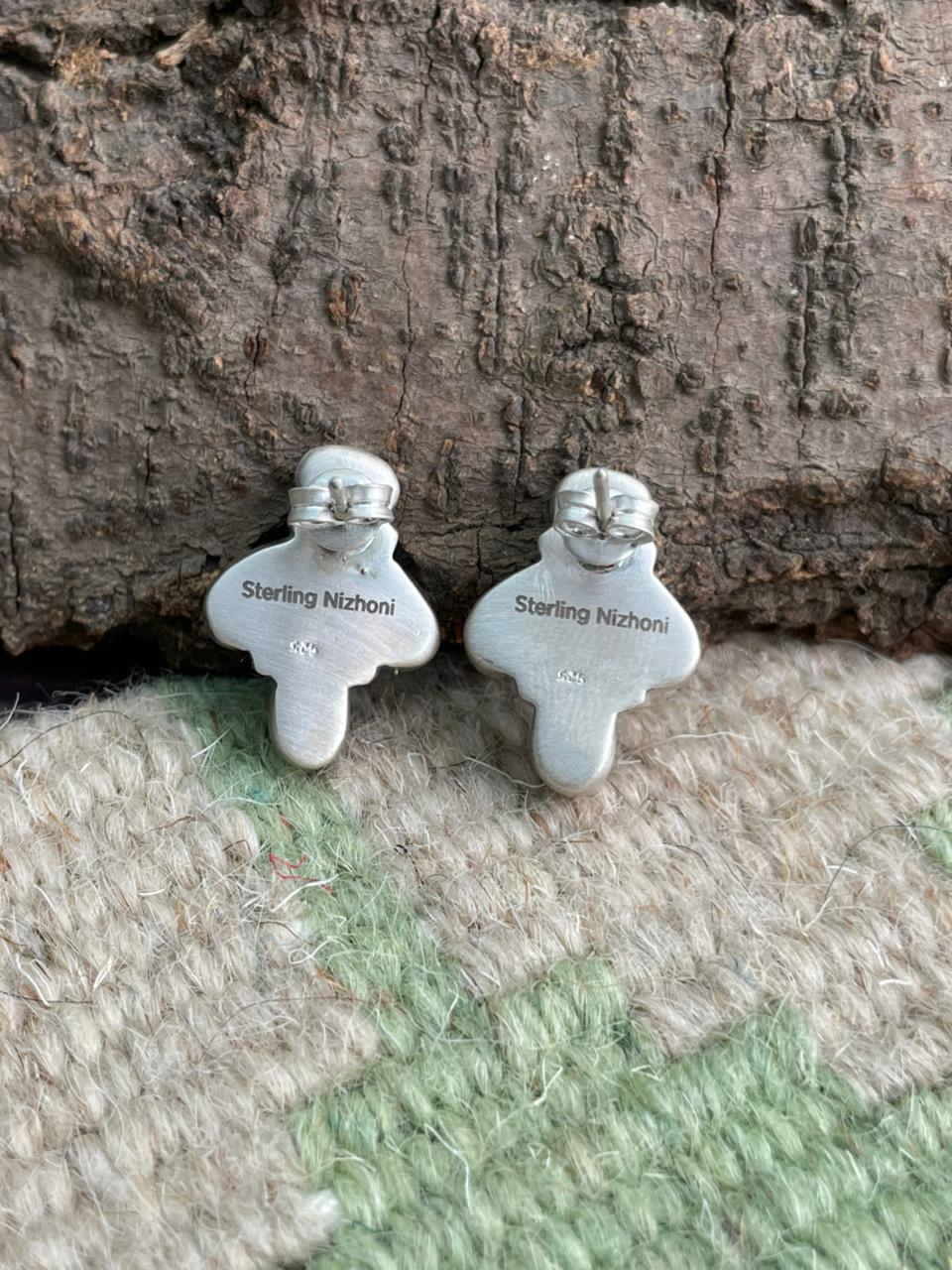 Handmade Sterling Silver Wildhorse Magnesite Post Studs Earrings "Signed Nizhoni"